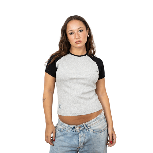 REMERA RUSTY R2K RAGLAN SKIMMER DAMA GRI